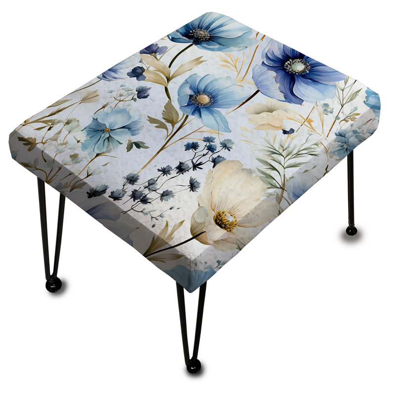 Blue Serene Watercolor Floral - Floral Rectangle Ottoman