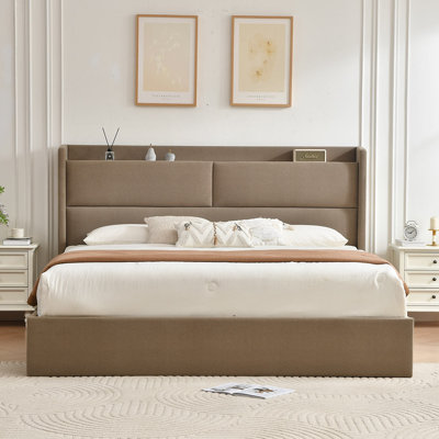 Upholstered Platform Bed with Hydraulic Lift