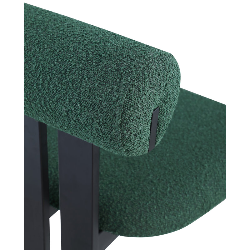 Chaise de salle à manger rembourrée Dario, Noir mat, Tissu bouclé vert