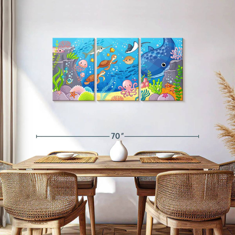 'Cartoon Underwater Animals, 27" H x 56" W