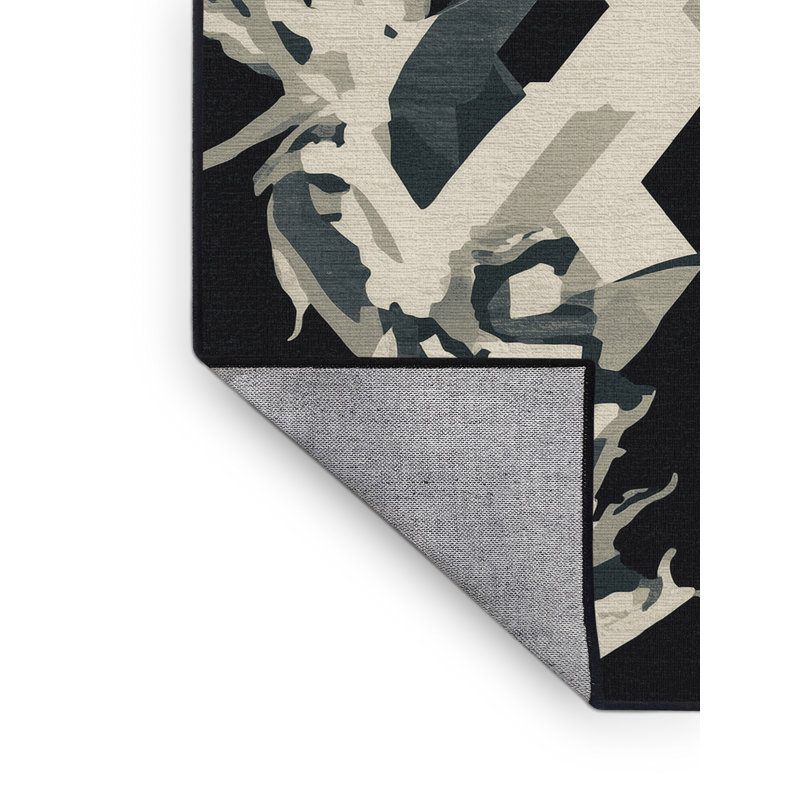 Machine Washable Parrilla Jade Plant Coastal Geometric Rug in Black – Black Binding, 3' Round