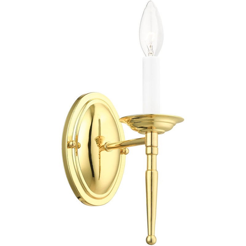 Vintage 1-Light Wall Sconce, 4.25" Height, Steel Base Material., Polished Brass