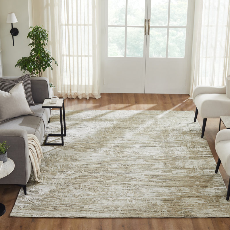 Tapis moderne tissé à la main Kaiser Sand, Beige, Rectangle 7 pi 6 po x 9 pi 6 po