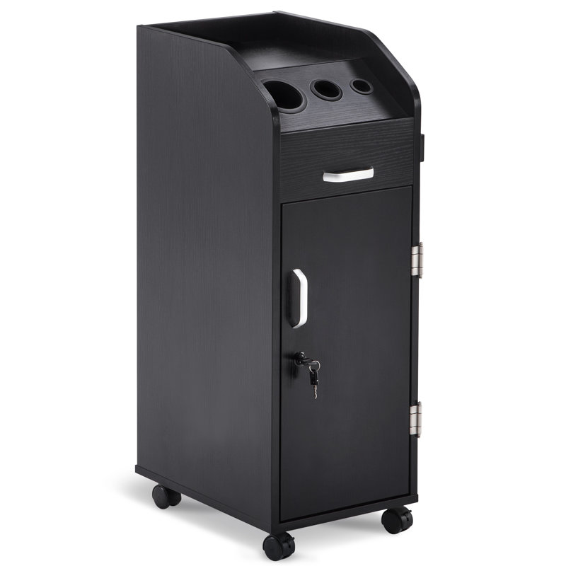 Black Wood Salon Trolley Storage Cart with Lockable Wheels
