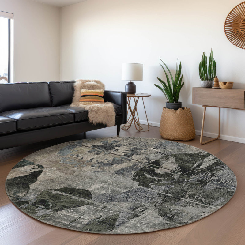 Tapis gris Cerrito AMF555 lavable à la machine de qualité supérieure, Rond 8 pi