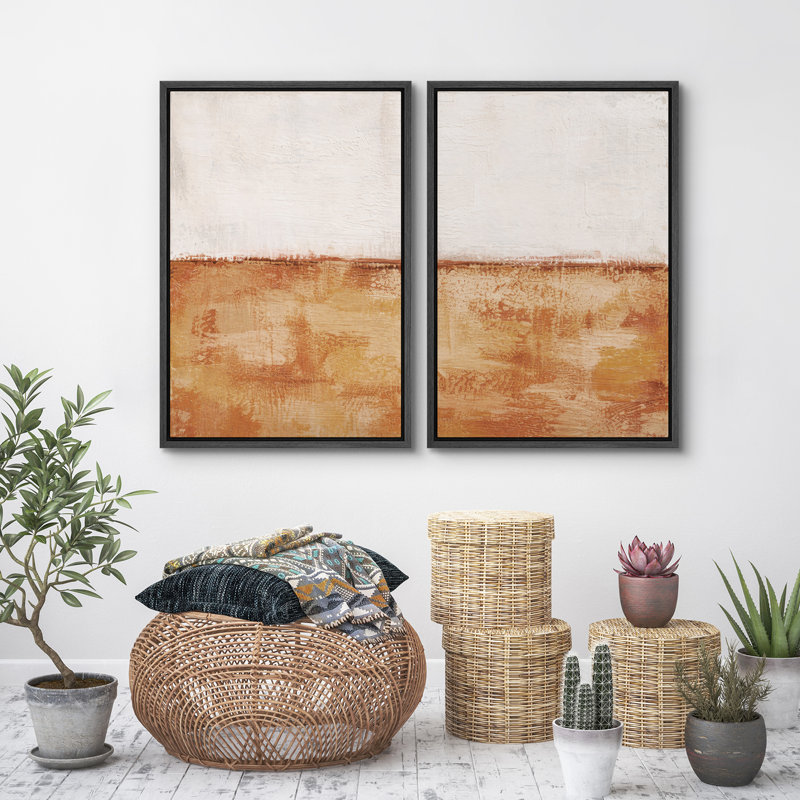 «Warm Neutral Abstract Landscape», reproduction d'art sur toile encadrée, 2 pièces, H 36 po x l 24 po x P 1,5 po, Noir