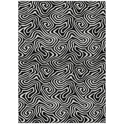 8' X 10' Black And Ivory Abstract Washable Indoor Outdoor Area Rug