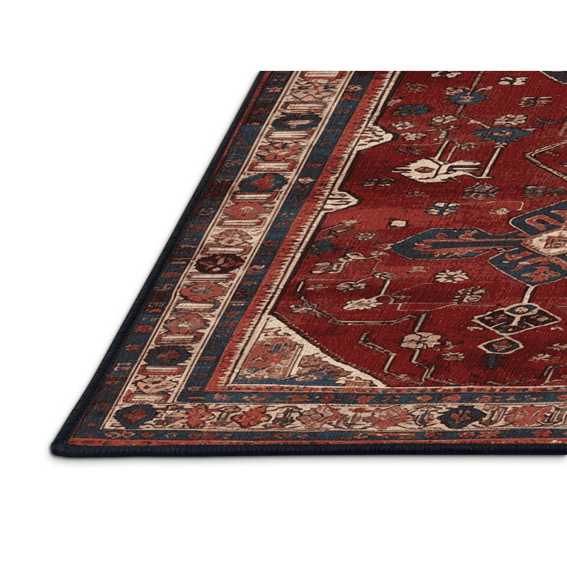Tapis turc noir lavable à la machine, Rond 6 pi