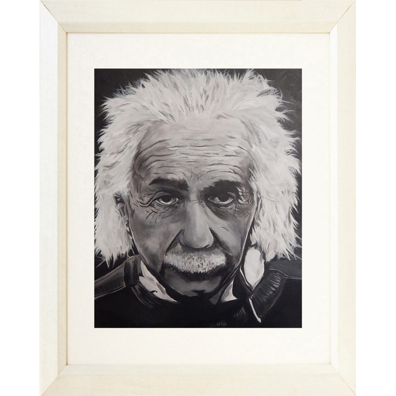 Albert Einstein par Ed Capeau - reproduction de cadre photo, H 20 po x l 16 po, Cadre blanc, Crème