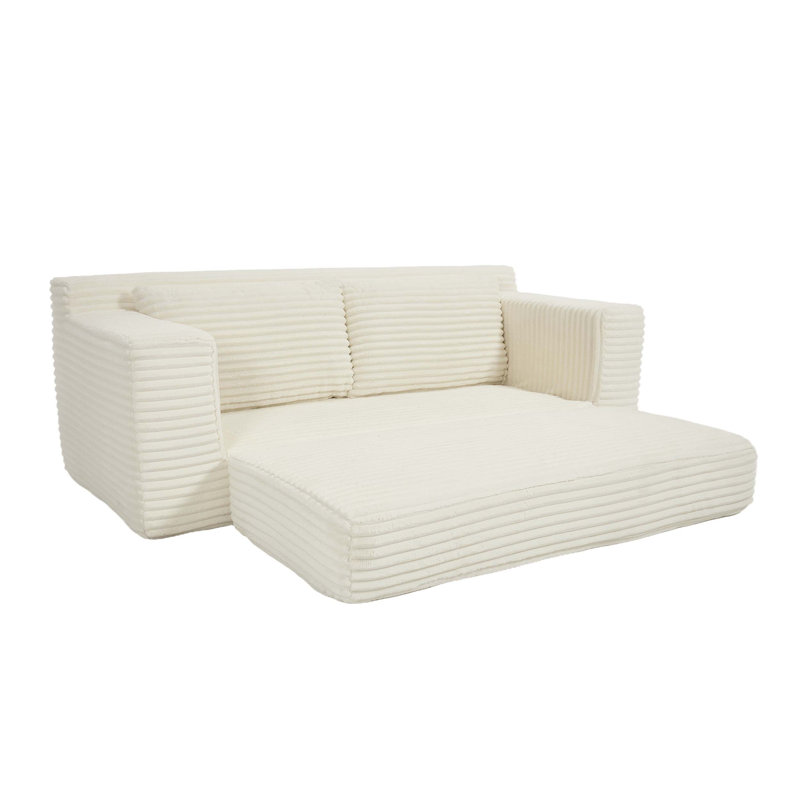 Canapé-causeuse avec mousse à mémoire de forme et structure en acier - sans assemblage, conception convertible 2-en-1, tissu en velours côtelé - canapé compact pour les petits espaces, les appartements, le bureau à domicile et la chambre à coucher (beige)