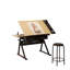 Table de dessin réglable avec 2 tiroirs pour bureau à domicile et école avec tabouret (érable)-1969149852