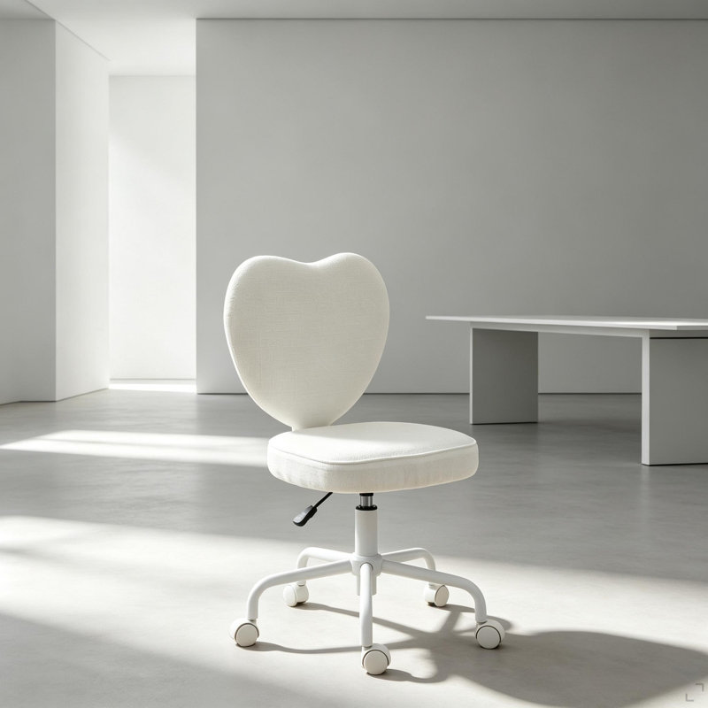 Fauteuil de coiffeuse à dossier en forme de cœur, chaise de bureau pivotante à roulettes pivotante à hauteur réglable sur 360 ° avec roulettes