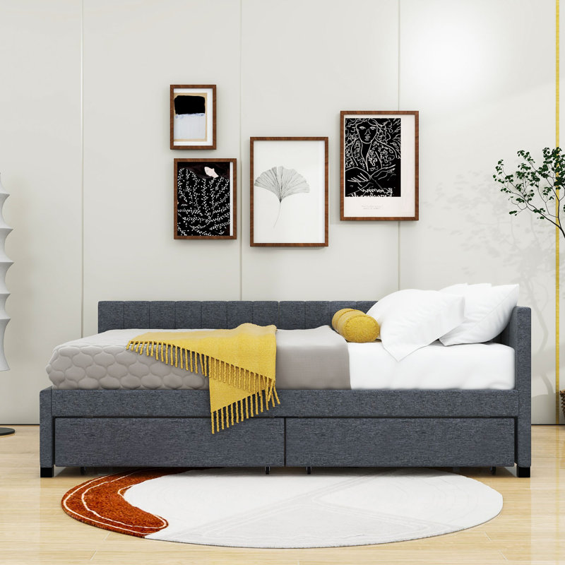Tayson Full 2 Drawers Upholstered Daybed, Gray