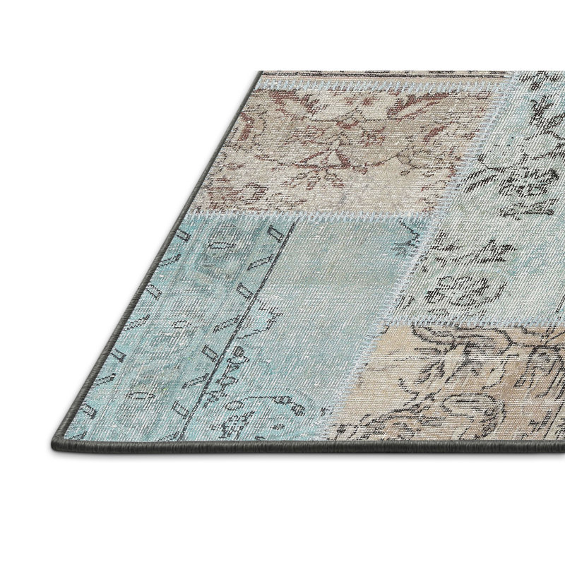 Beige/bleu/Tapis décoratif crème, Rectangle 8 pi x 10 pi