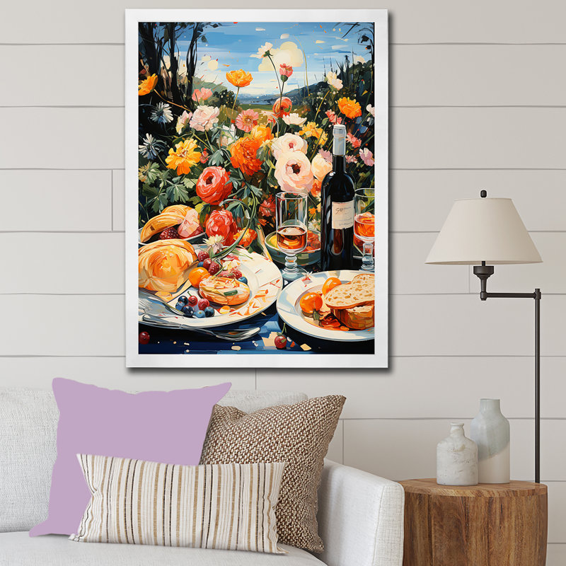 Pique-nique français à Bordeaux I - Décoration murale repas et pique-niques, H 40 po x l 30 po x P 1,5 po, Cadre simple blanc