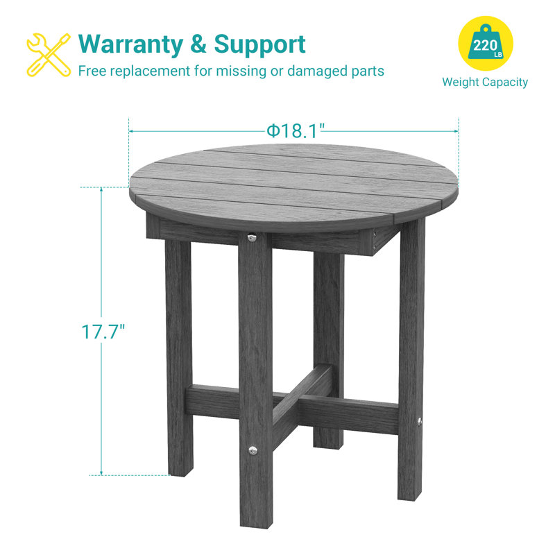 Round HDPE Plastic Wood Side Table – Durable Outdoor Accent Table for Patio, Garden, and Balcony, Gray