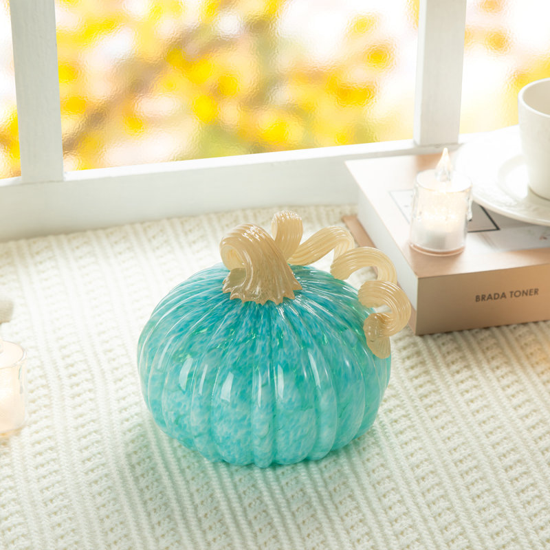 6"D Fall Round Glass Pumpkin, Green