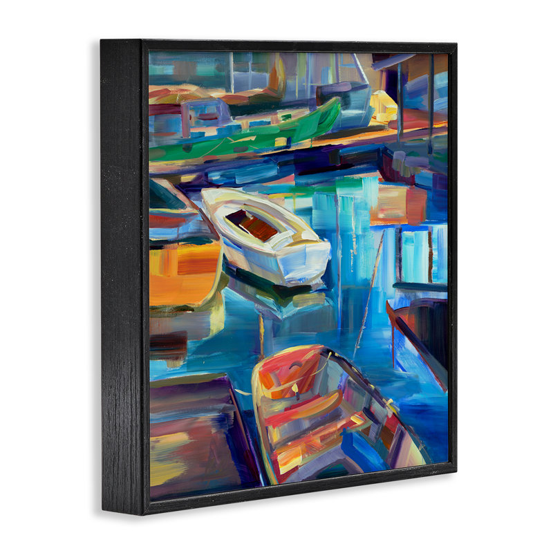 Art de giclée de bateau marina par Borcherding, H 12 po x l 12 po, Giclée encadrée noir minuit