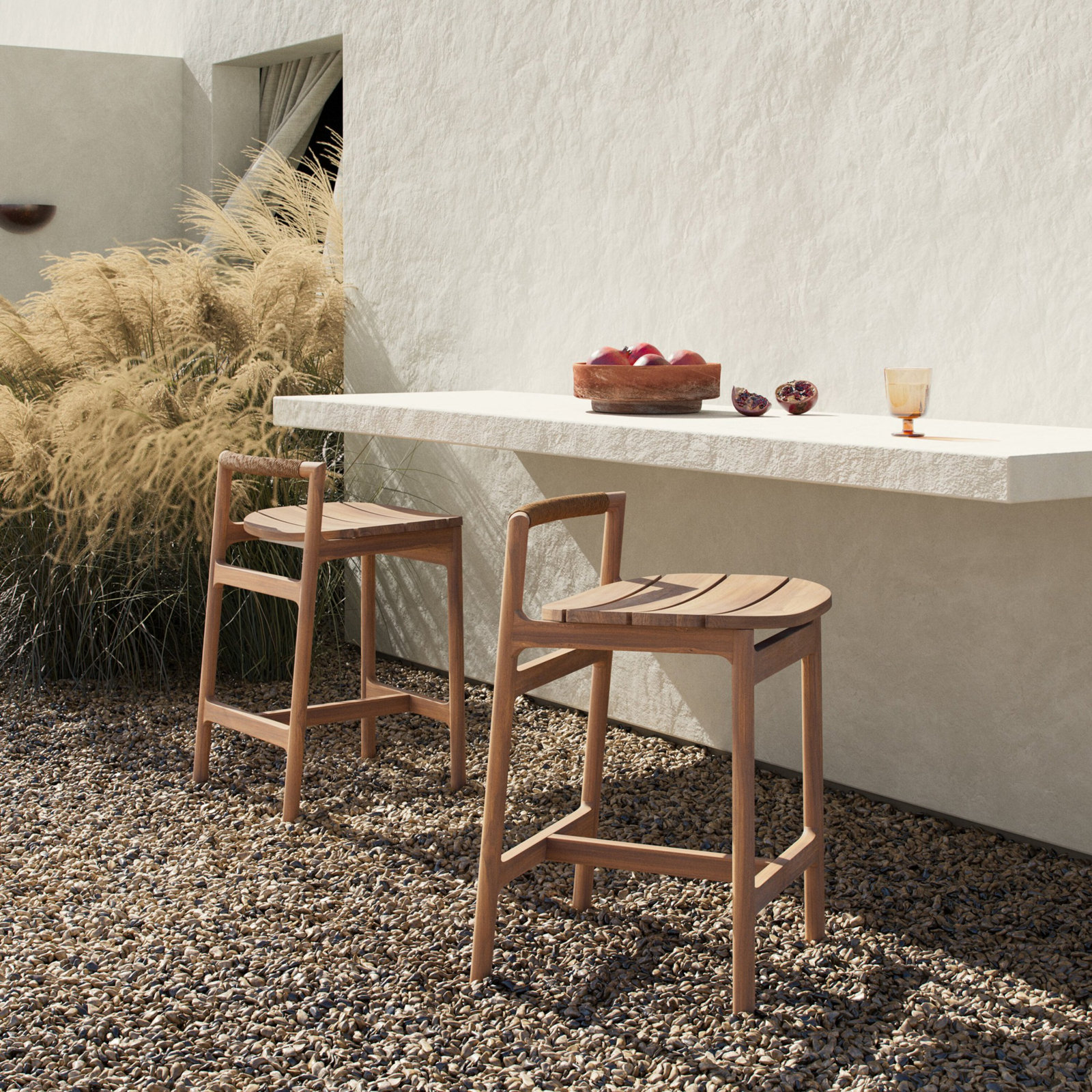 Osmin Teak Outdoor Bar Stool, 24.29"
