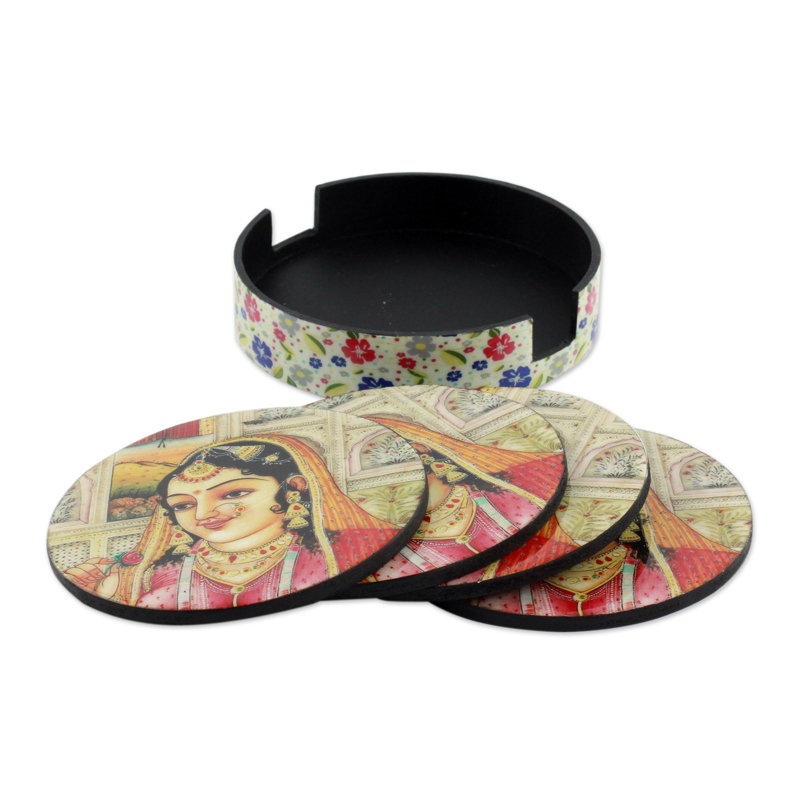 Wood Round 4 Piece Coaster Set