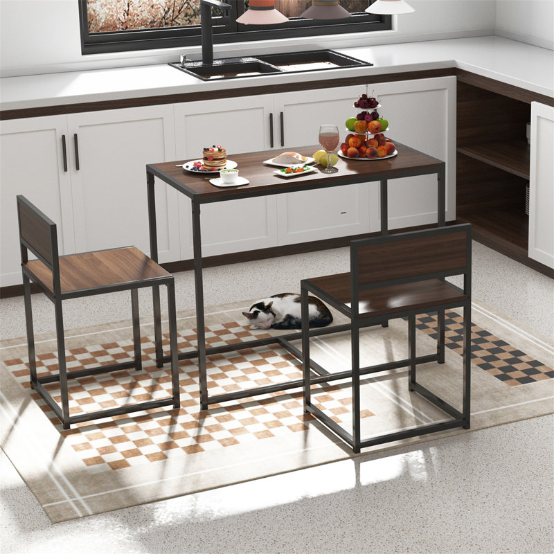 Modern Rectangular Brown Dining Table Set With Two Chairs