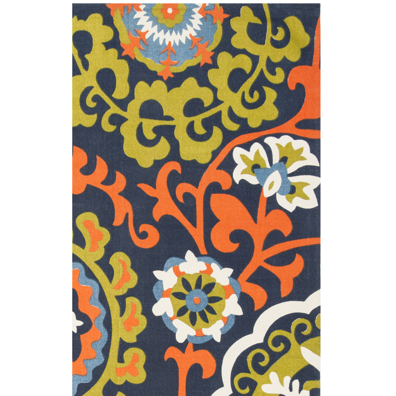 Tapis bleu clair / orange tissé à la main Columbus, 2'3" x 3'9"