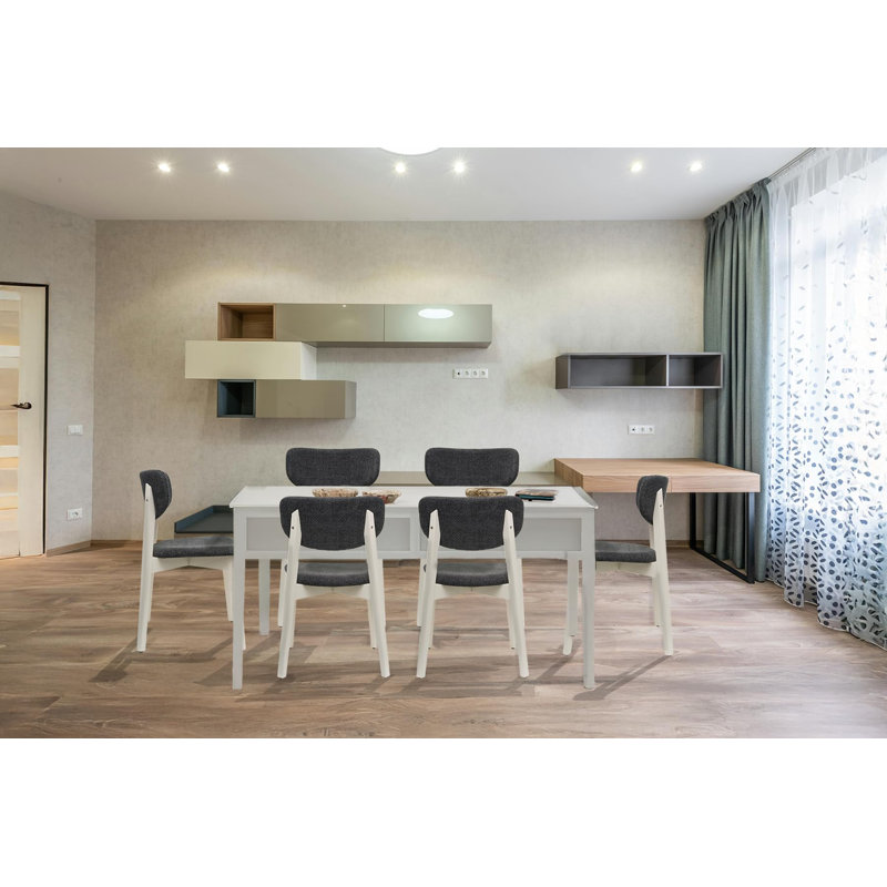 Chaises de salle à manger en bois Leto avec chaises Mid-Century, Bleu, Blanc
