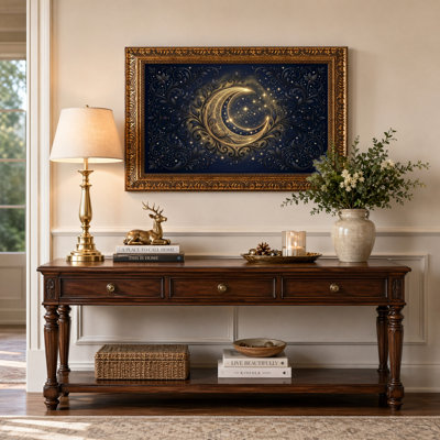 Walnut Gold Framed，Canvas Wall Art for Living Room, Bedroom, Office or Entryway – Decorative Wall Decor with Moon Stars