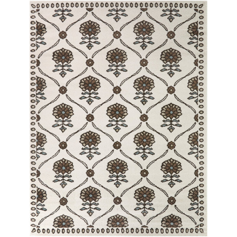 Rousseau Rust/Blue Floral Trellis Area Rug, 5'3" x 7'