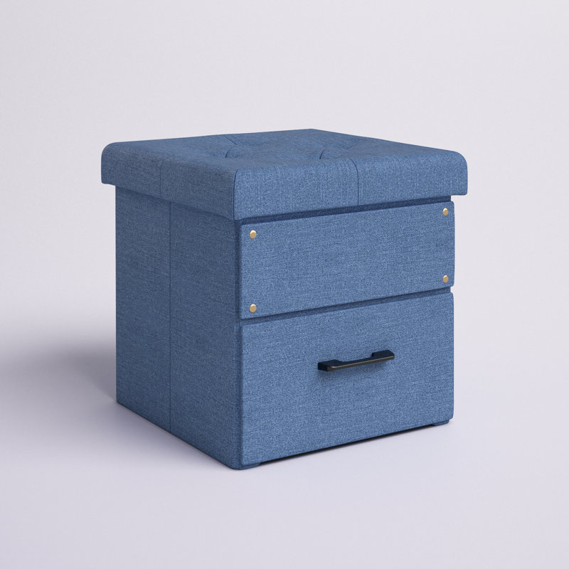 Arhaam Upholstered Ottoman, Jean Blue 100% Polyester