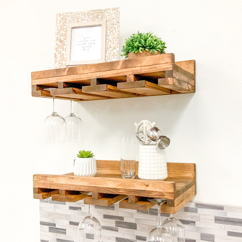 Bouley Solid Wood Wall Mounted Wine Glass Rack, Walnut, 4.25" H x 20" W x 10" D