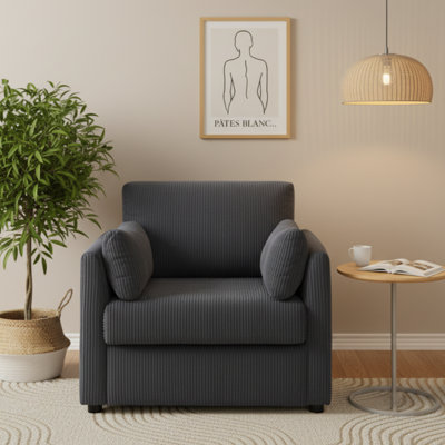 Jaqaun 38"  Upholstered Corduroy Accent Chair with Pillow by Latitude Run