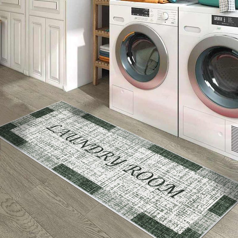 Ananya Synthetic Water Resistant Non-Skid Kitchen Mat, Gray/White
