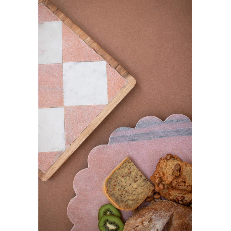 Kalalou Rectangle Checkered Serving Board in Marble and Wood 12" H
