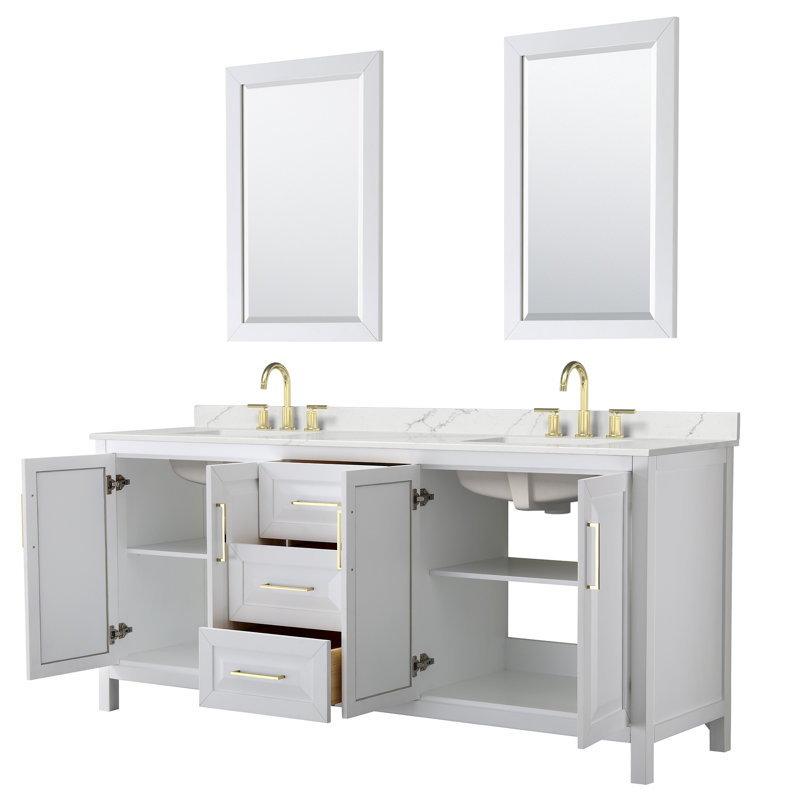 Daria 80'' W Vanity, White, Brushed Gold, White Quartz
