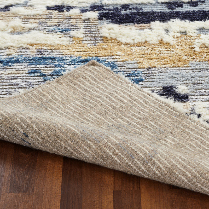 Emely Hand Knotted Wool Abstract Area Rug in Blue, Rectangle 7'9" x 9'9"