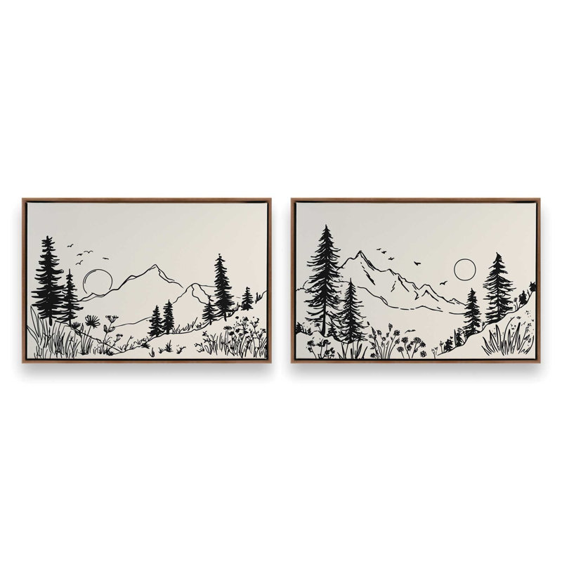 «Whispers of Pines», ensemble de 2 impressions, Cadre flottant en noyer, 30 po x 20 po