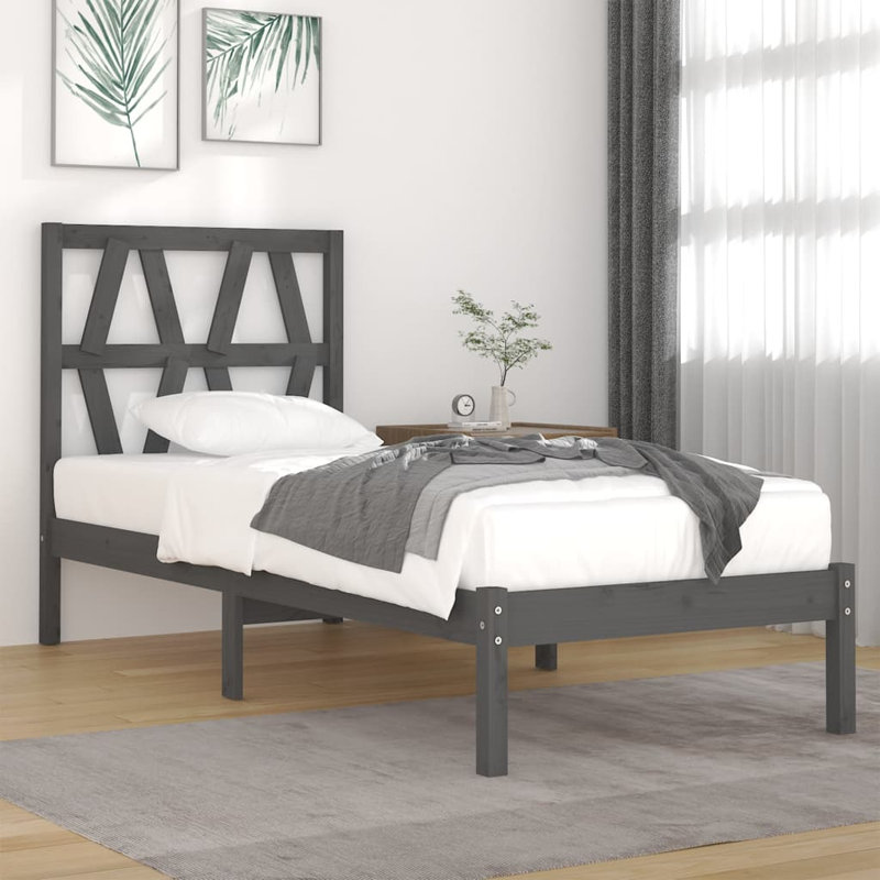 Bed Frame Solid Wood, 200 x 200 cm, Grey