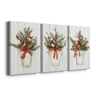 Christmas Holiday Art Lxxiv - Toile tendue avec châssis sur mesure - 3 pièces