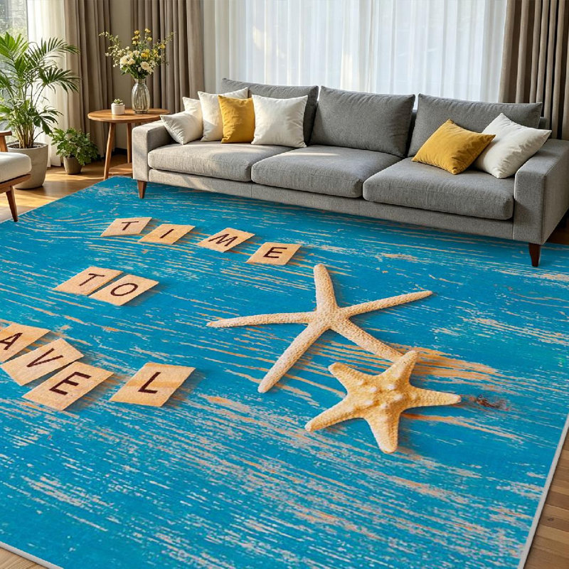 Tapis transparent bleu lavable à la machine, voyage dans le temps, Rectangle 79 po x 118 po