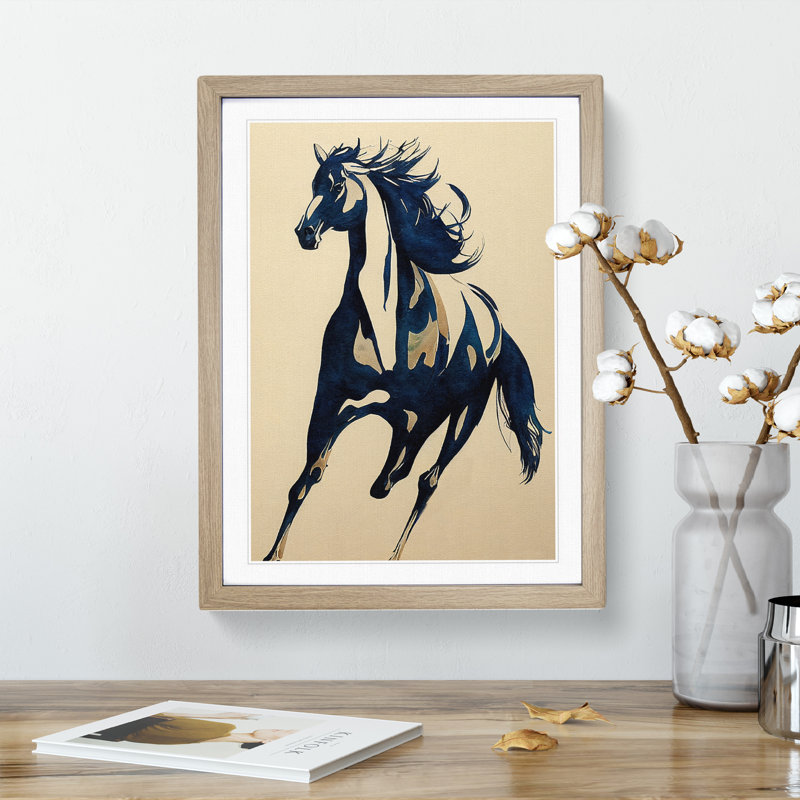 Running Horse - Single Picture Frame Print, 64cm H x 46cm W x 2cm D, Oak Framed