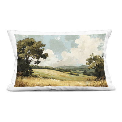Coussin décoratif imprimé Peaceful Meadow with Overhanging Clouds par LSR Creative Studio