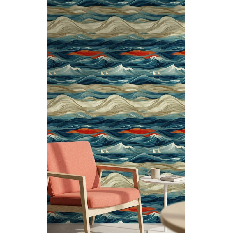 Papier peint abstrait vagues océaniques, Peler et coller
