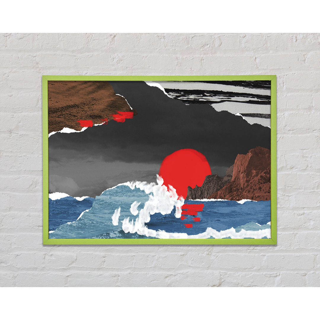 Atice Cut Out Mountain Ocean Red Sun - Einzelne Bilderrahmen Kunstdrucke