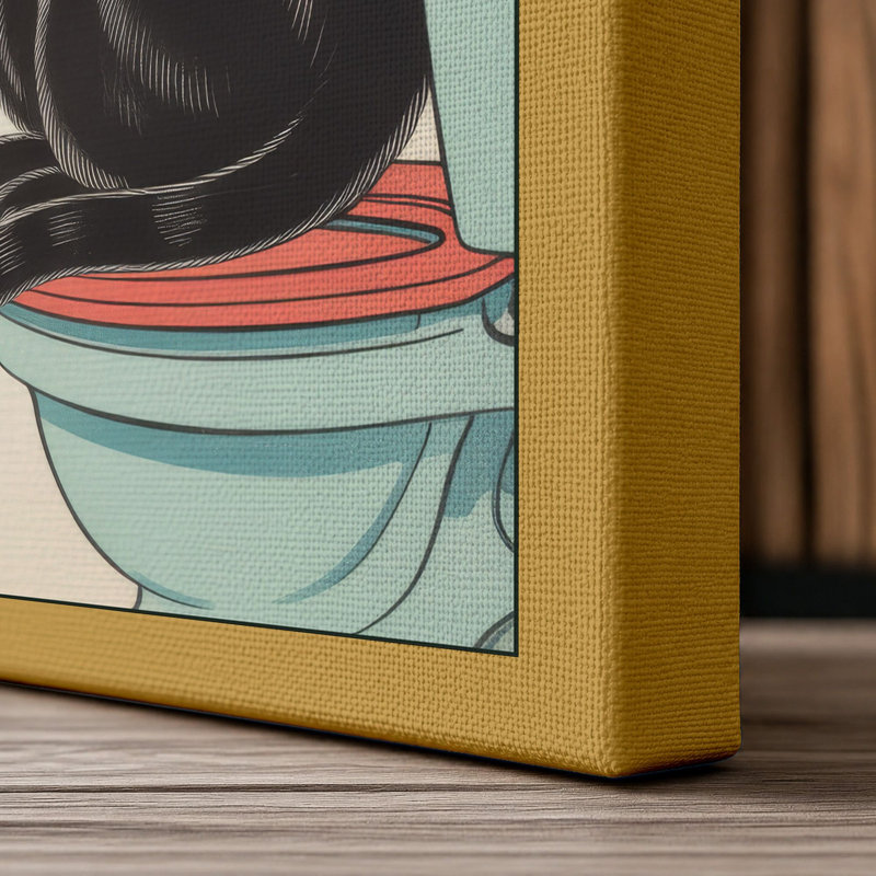 Cat with Newspaper and Roses Japandi - Wrapped Canvas, 30x20 - 76.2 x 50.8 cm, Ochre Border