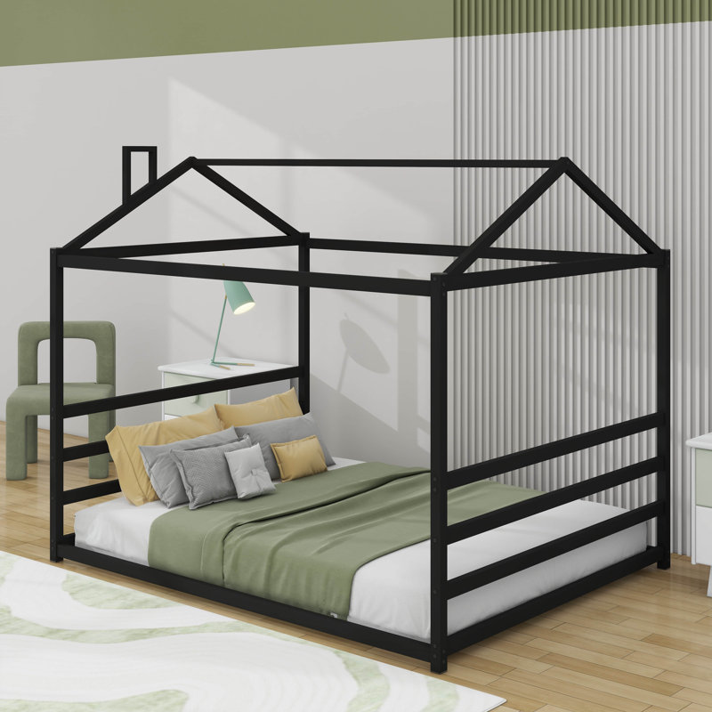 Grand lit plateforme en métal, Noir