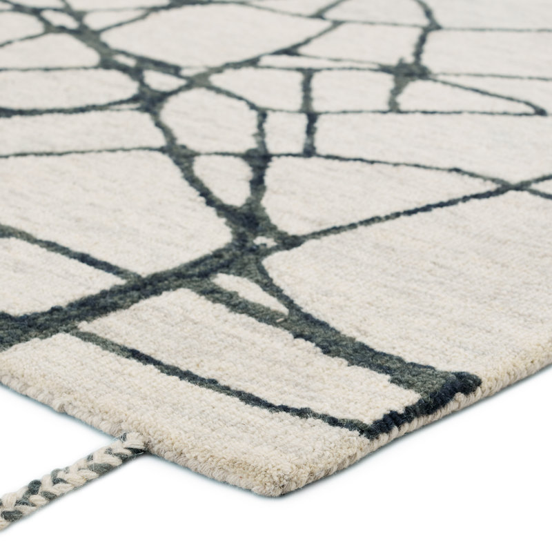 Ivory Abstract Tufted Wool 9' x 12' Handmade Area Rug