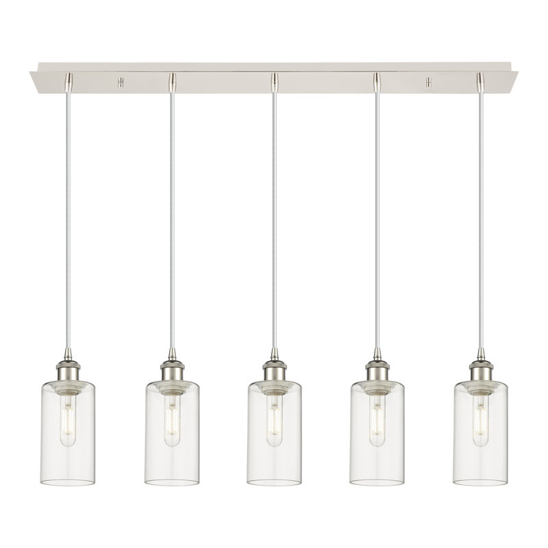 Caius - Luminaire suspendu linéaire à 5 lumières 37 po, Clair, Nickel poli