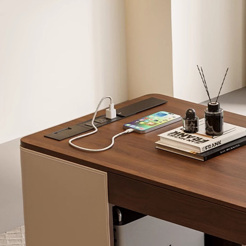 Bureau double en bois massif avec placage de noyer, H 29,52 po x l 55,11 po x P 23,62 po