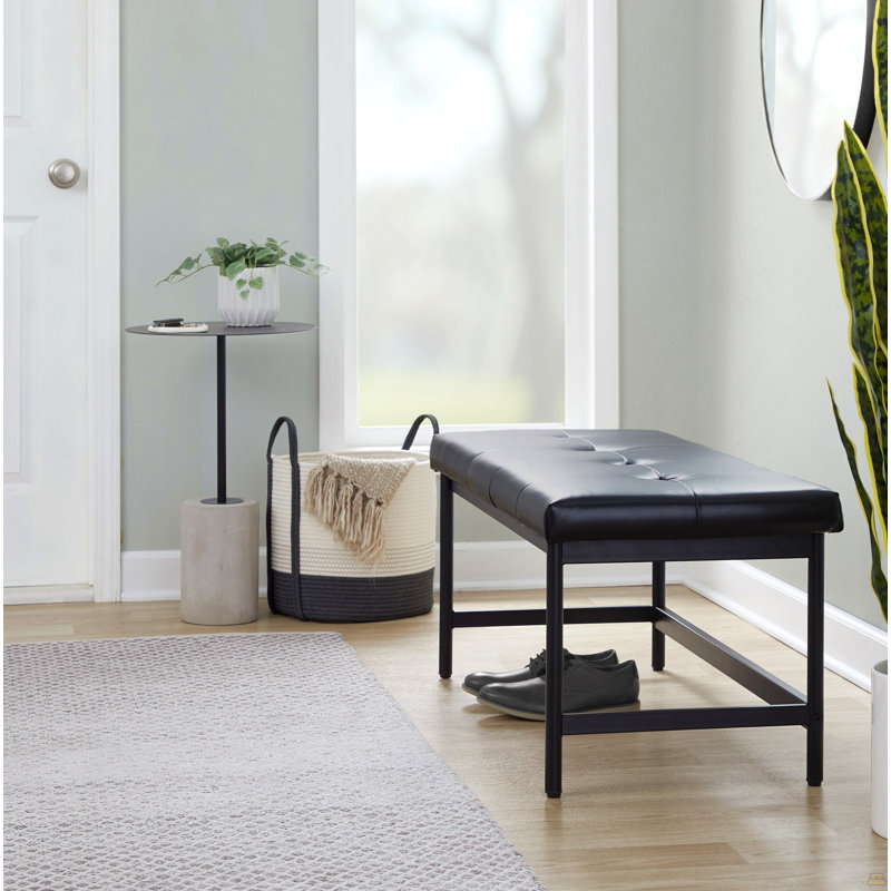 Banc en métal noir et similicuir noir, Noir